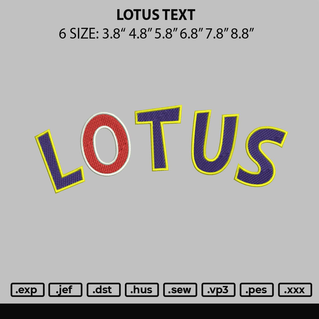 Lotus Text Embroidery File 6 sizes