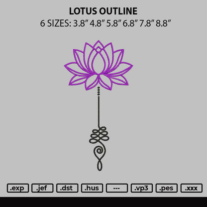 Lotus Outline Embroidery File 6 sizes