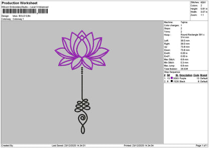 Lotus Outline Embroidery File 6 sizes