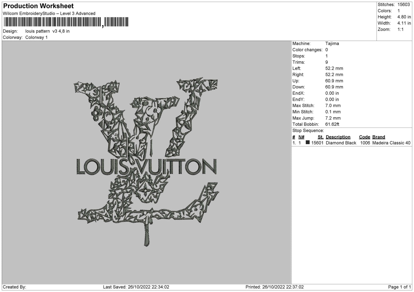 Louis Pattern V3 Embroidery File 6 sizes