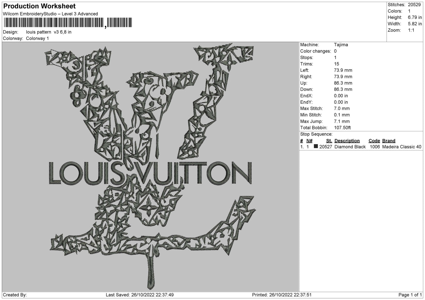 Louis Pattern V3 Embroidery File 6 sizes