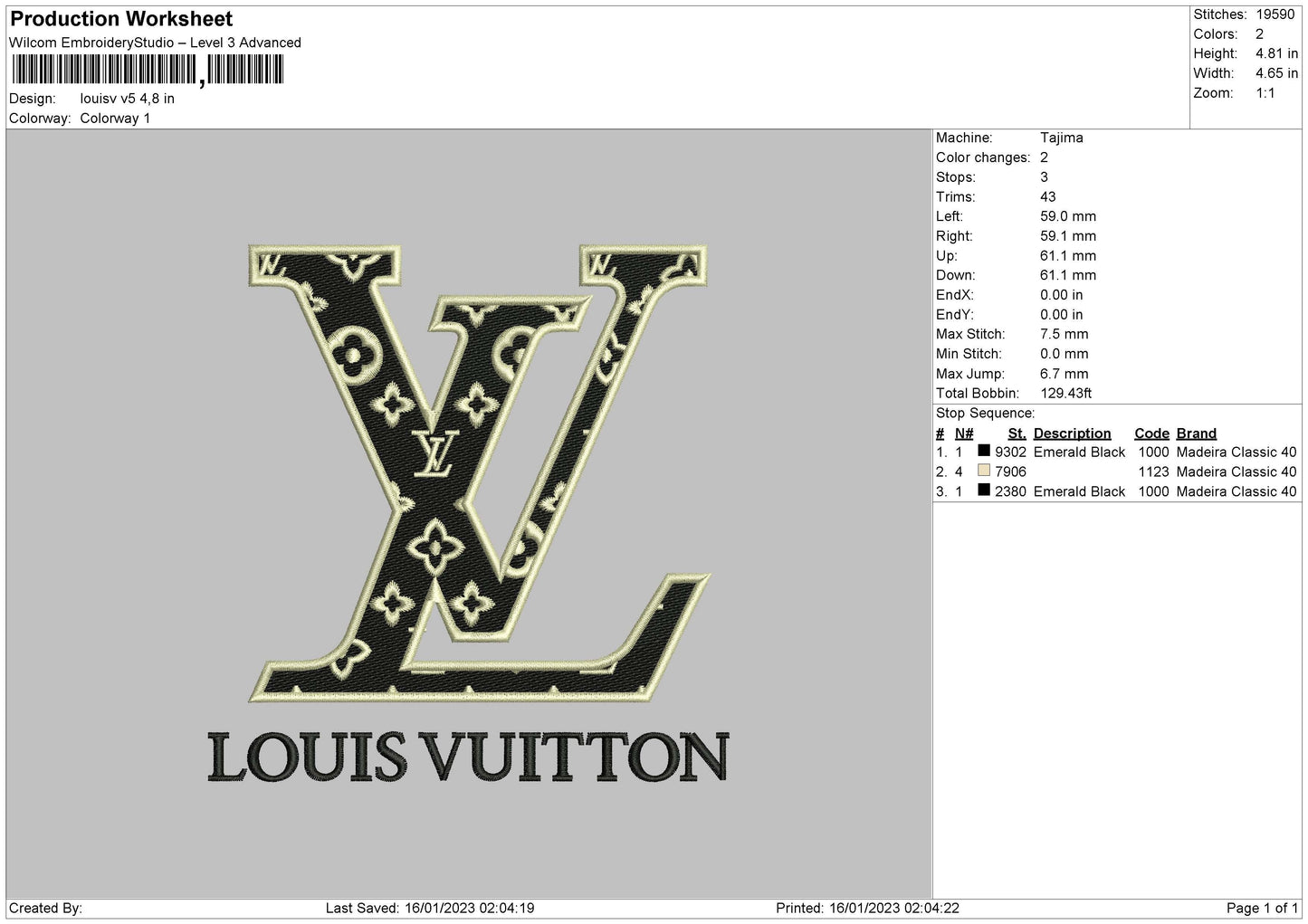 Louisv V5 Embroidery File 6 sizes