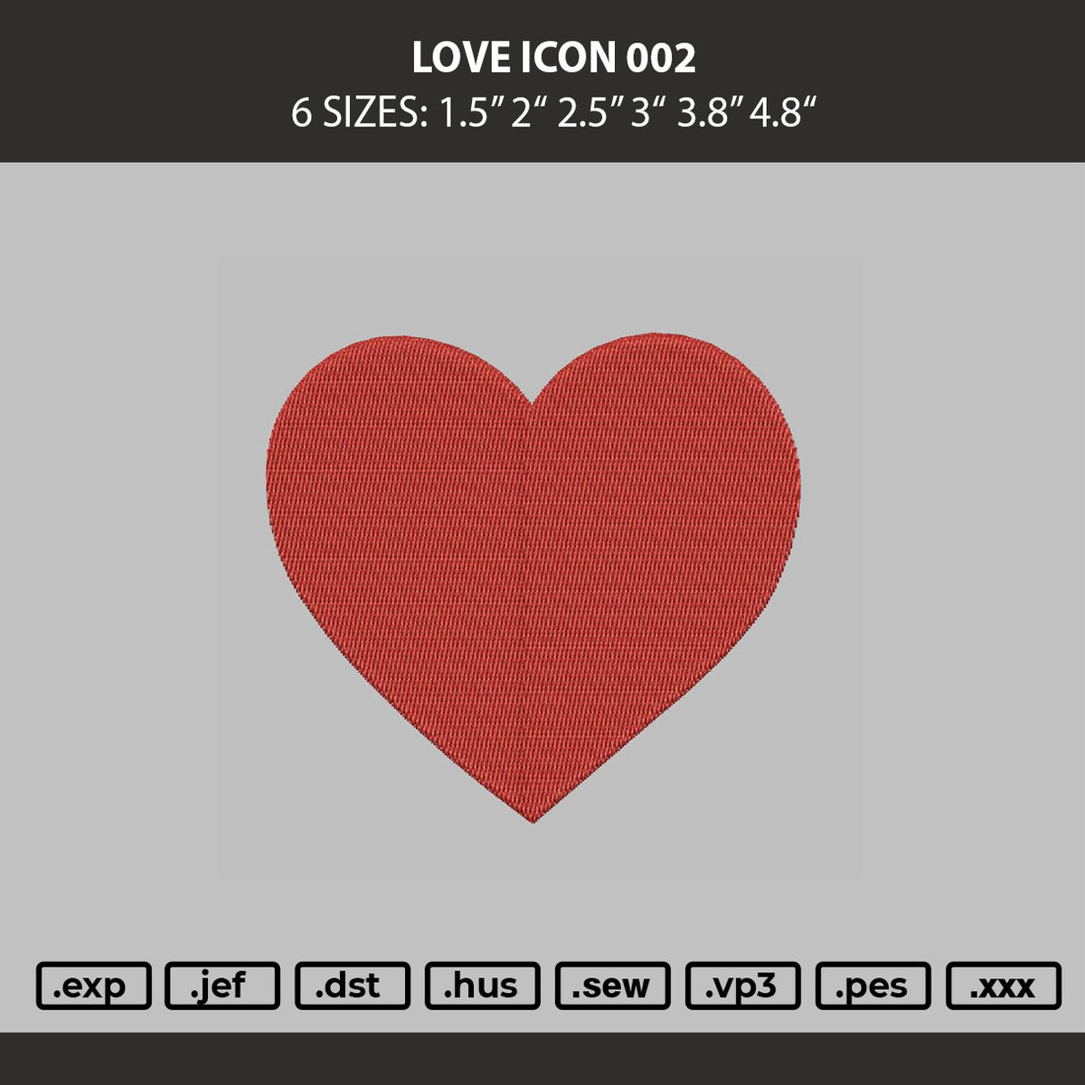 Love Icon 002 Embroidery Machine Design File 6 sizes