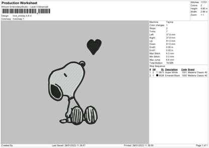 Love Snoopy Embroidery File 4 size