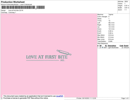 Love At First Bite Embroidery File 4 size