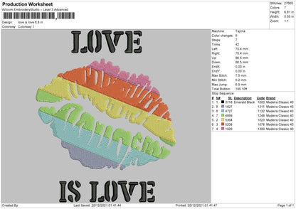Love Is Love Embroidery File 4 size