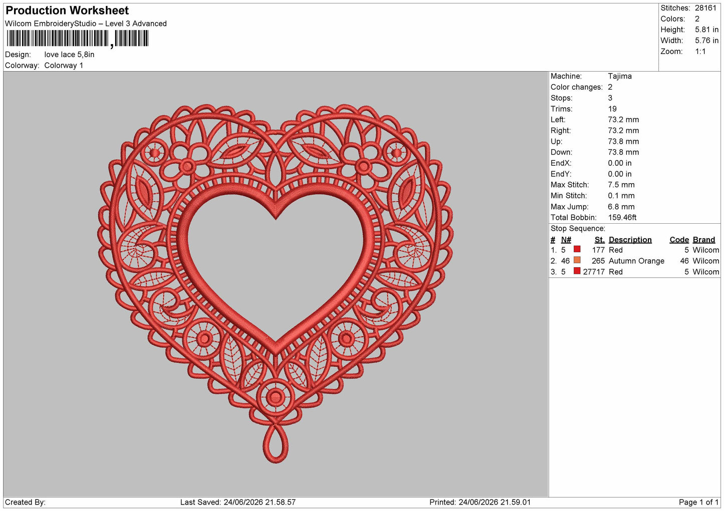 Love Lace Embroidery Machine Design File 6 sizes