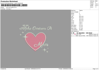 Love Mom Alpha Embroidery File 6 sizes