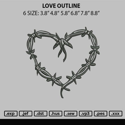 Love Outline Embroidery File 6 sizes