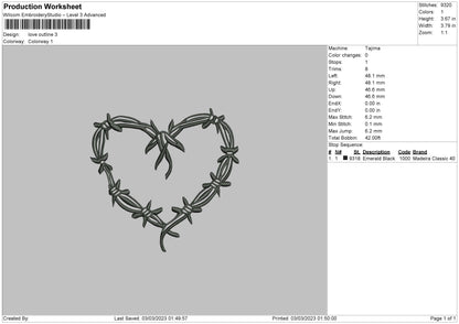 Love Outline Embroidery File 6 sizes
