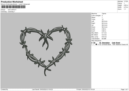 Love Outline Embroidery File 6 sizes