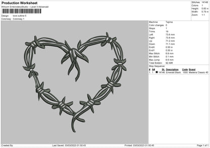 Love Outline Embroidery File 6 sizes