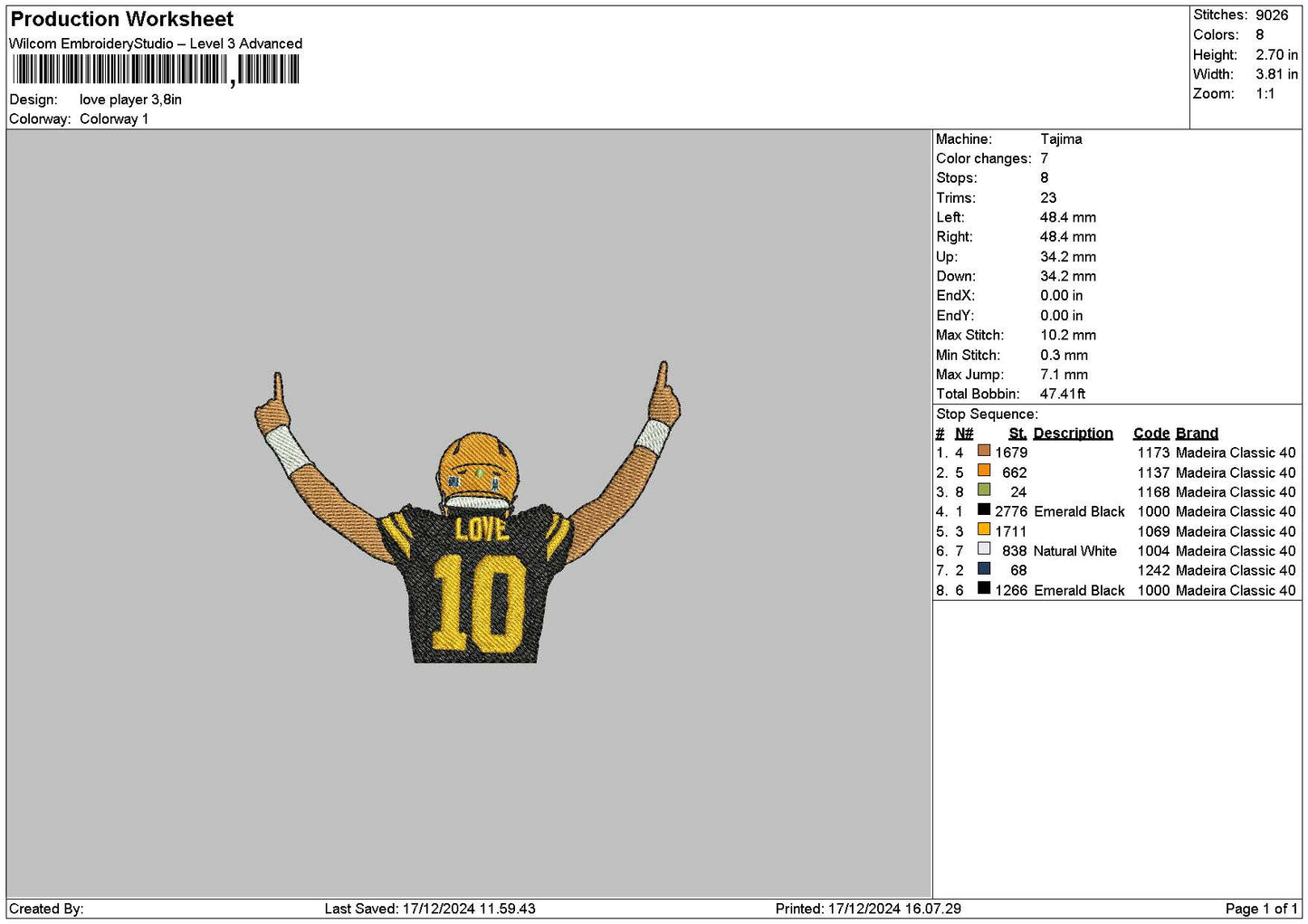 Player10 Embroidery File 6 sizes