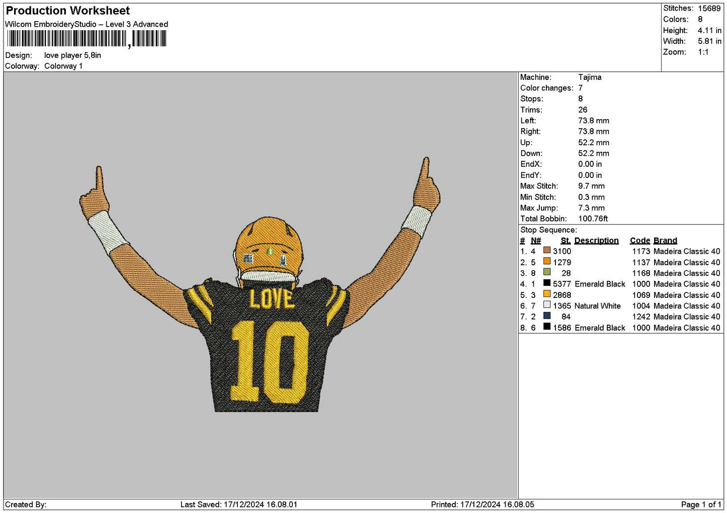 Player10 Embroidery File 6 sizes