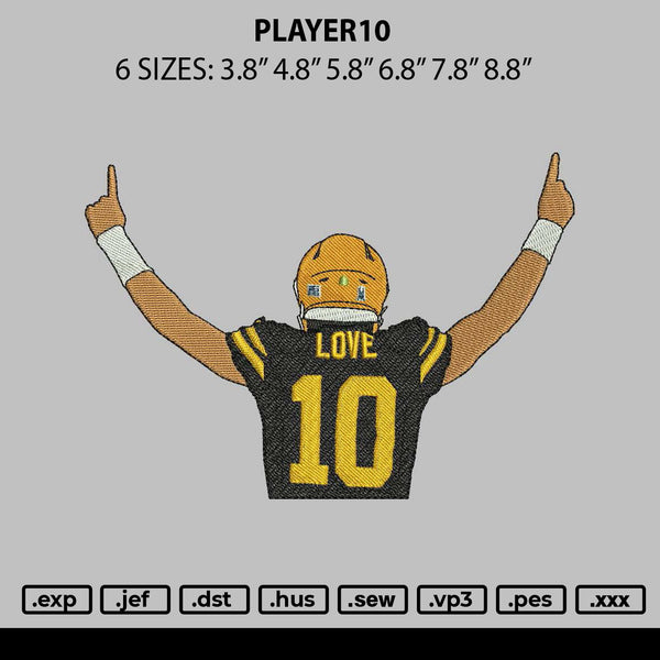 Player10 Embroidery File 6 sizes