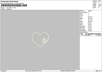 Love Puzzle V1 V2 Embroidery File 6 sizes