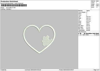 Love Puzzle V1 V2 Embroidery File 6 sizes