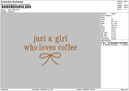 Coffeetext 1706 Embroidery File 6 sizes
