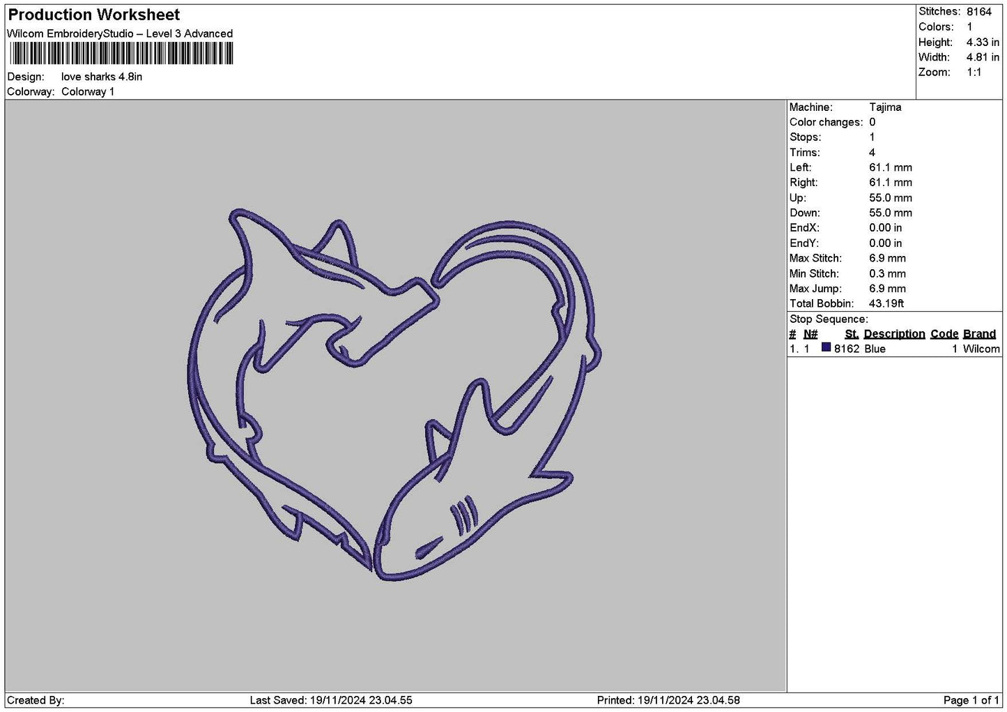 Sharks02 Embroidery File 6 sizes