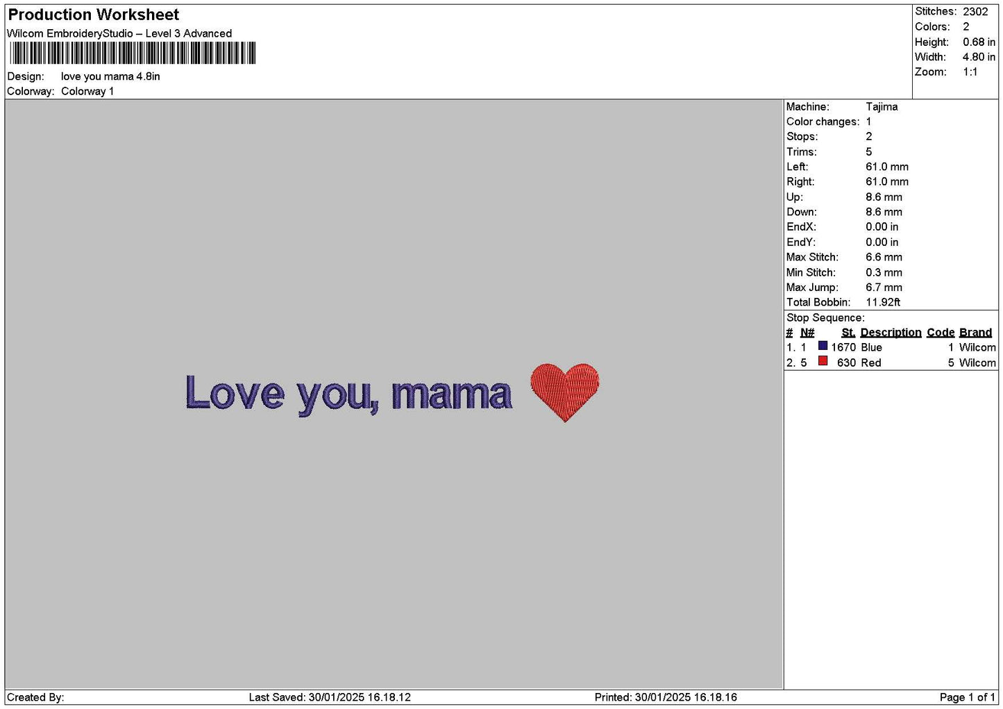 Mamatext 3001 Embroidery File 6 sizes