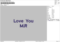 Love You Text 1223b Embroidery File 6 sizes