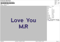 Love You Text 1223b Embroidery File 6 sizes