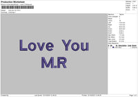 Love You Text 1223b Embroidery File 6 sizes