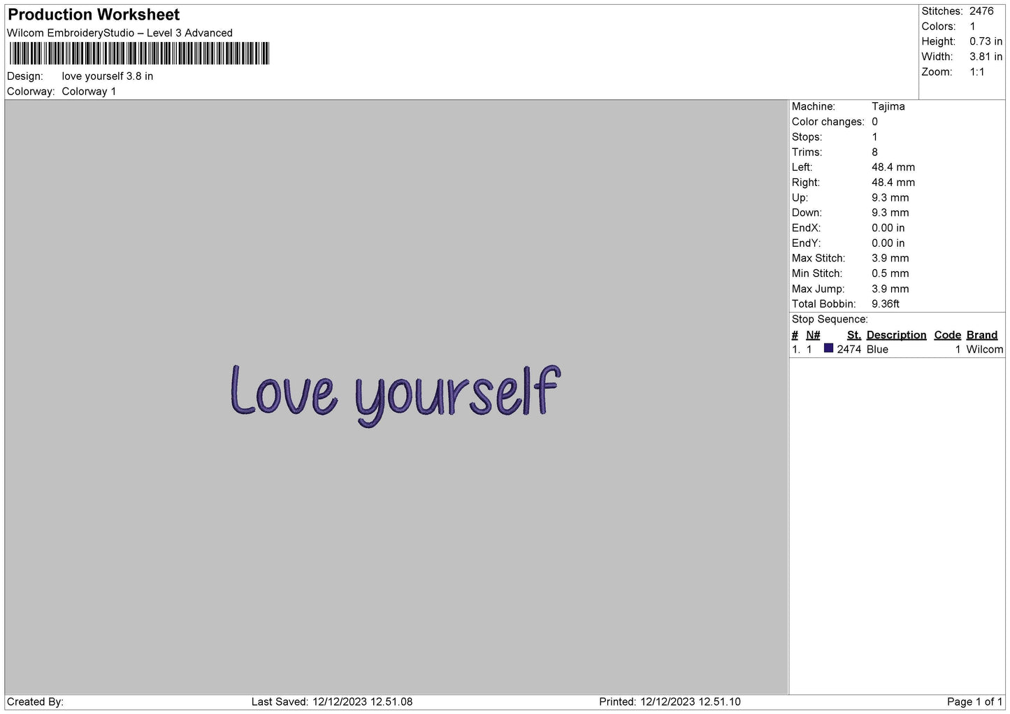 Love Yourself 1223 Embroidery File 6 sizes
