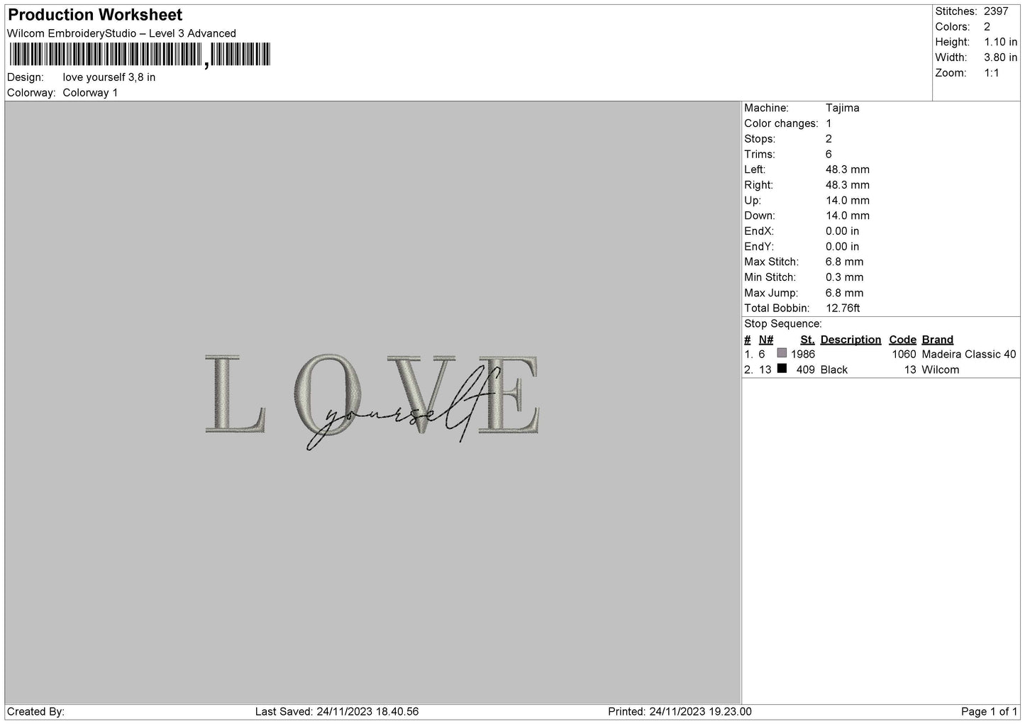 Love Text 2411 Embroidery File 6 sizes