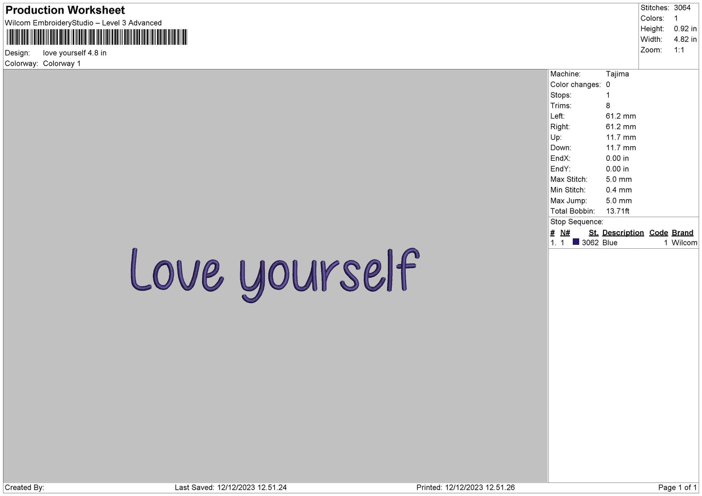 Love Yourself 1223 Embroidery File 6 sizes