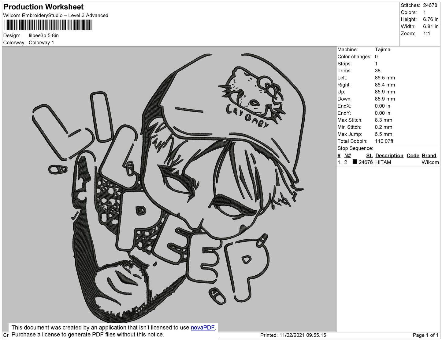 Lil Peep Head Embroidery File 5 size