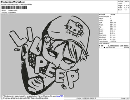 Lil Peep Head Embroidery File 5 size