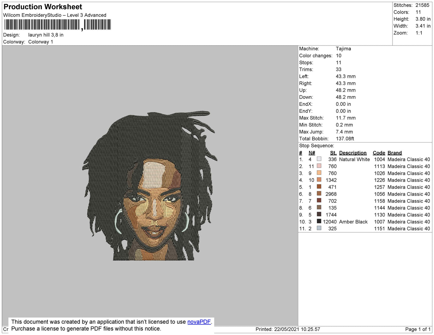 Lauryn Hill Embroidery File 4 size