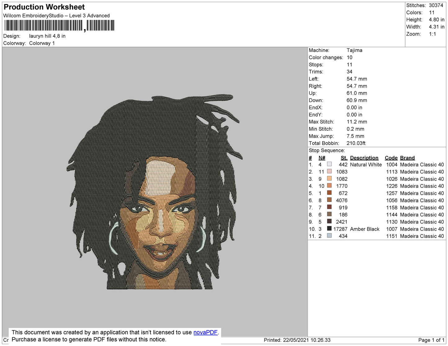 Lauryn Hill Embroidery File 4 size
