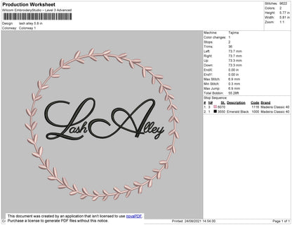 Lash Alley Embroidery File 4 size