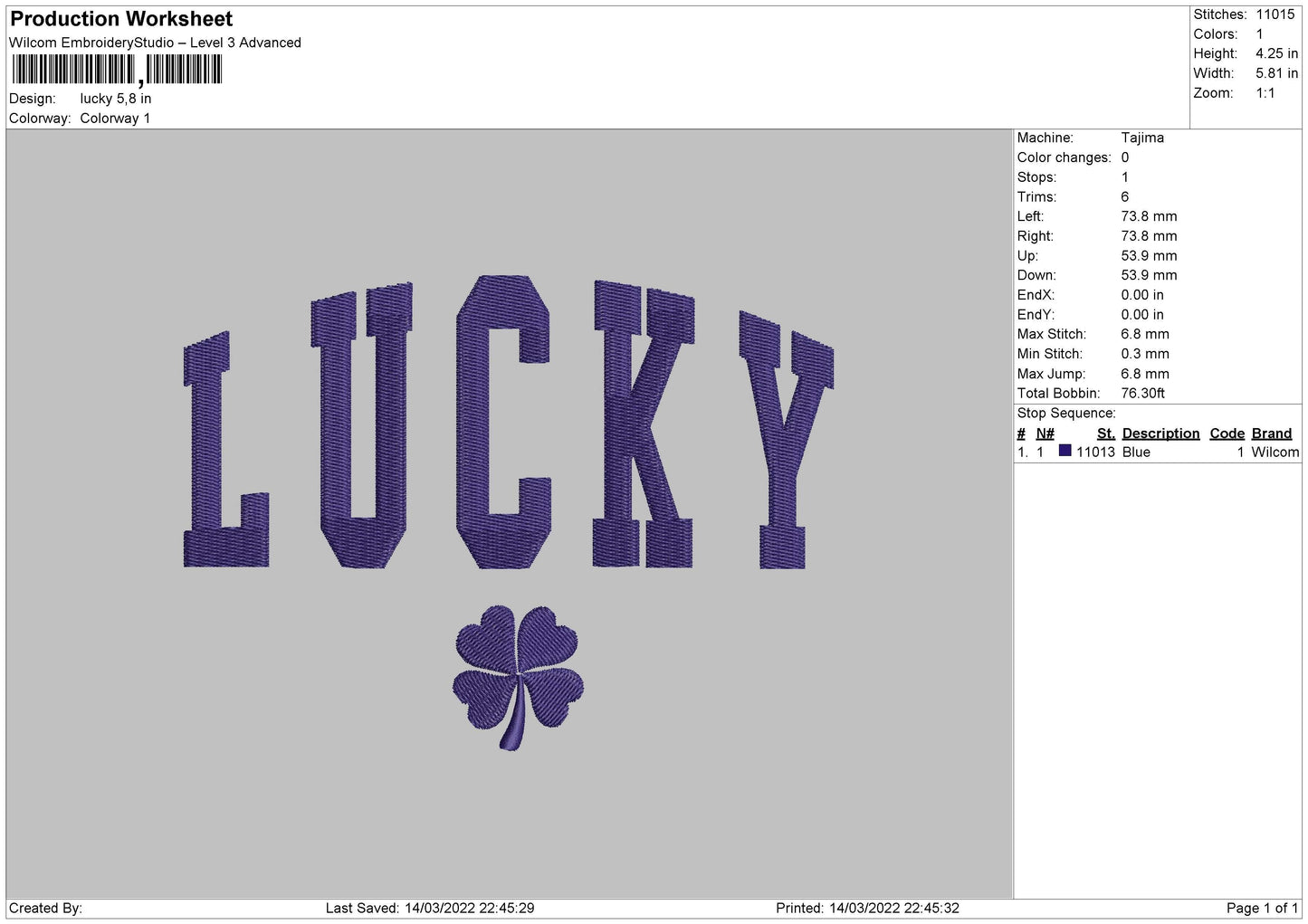 Lucky Embroidery File 4 size