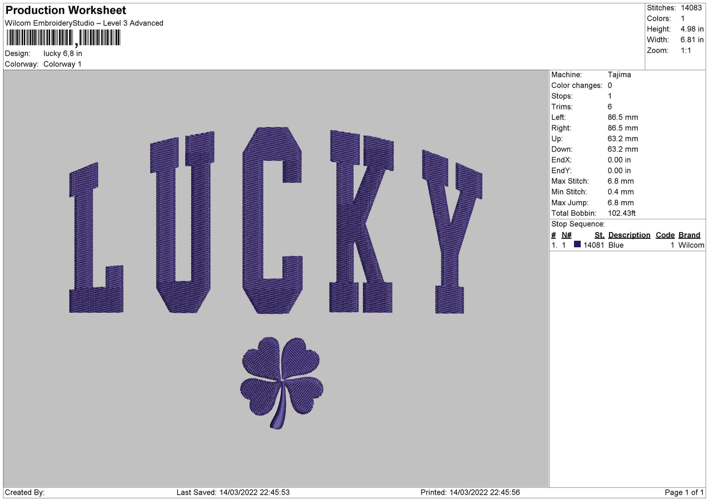 Lucky Embroidery File 4 size