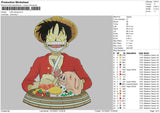 Luffy Eating Embroidery File 4 size
