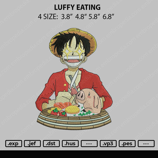 Luffy Eating Embroidery File 4 size