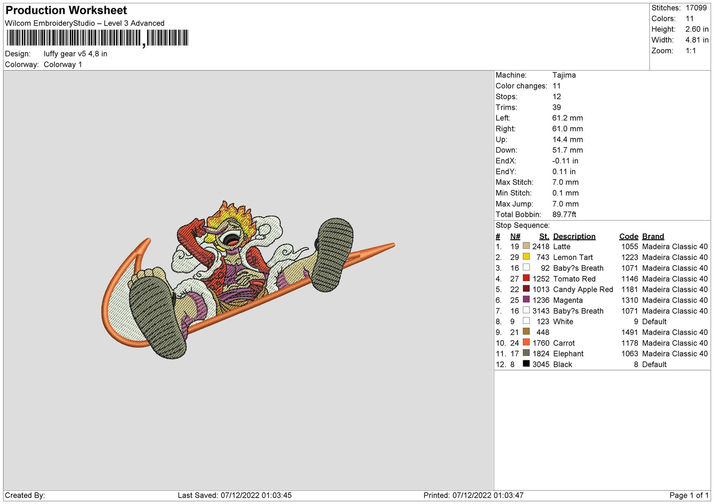 Luffy G V5 Embroidery File 6 sizes