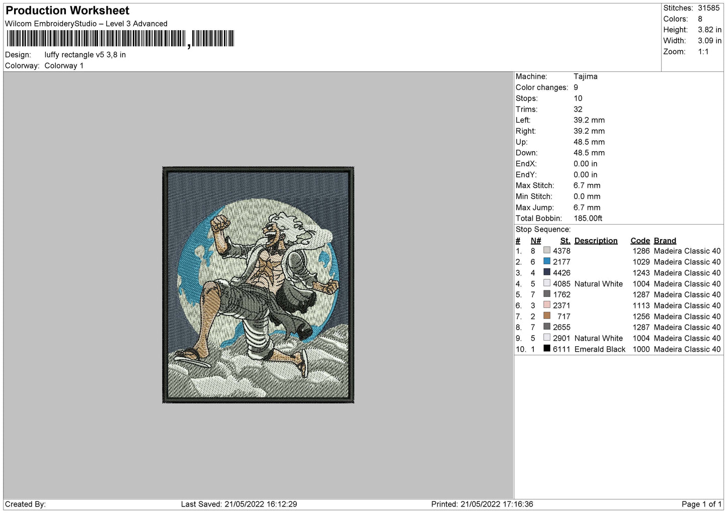 Luffy Rectangle V5 Embroidery File 4 size