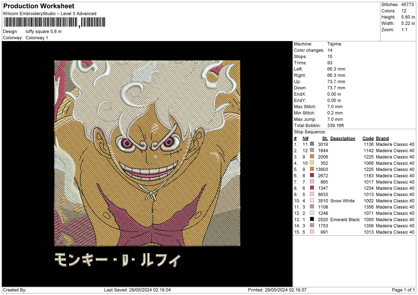 Luffysquare 2805 Embroidery File 6 sizes