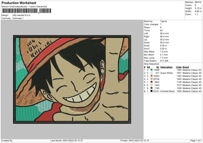 Luffy Embroidery File 4 size