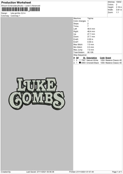 Luke Gombs Embroidery File 4 size