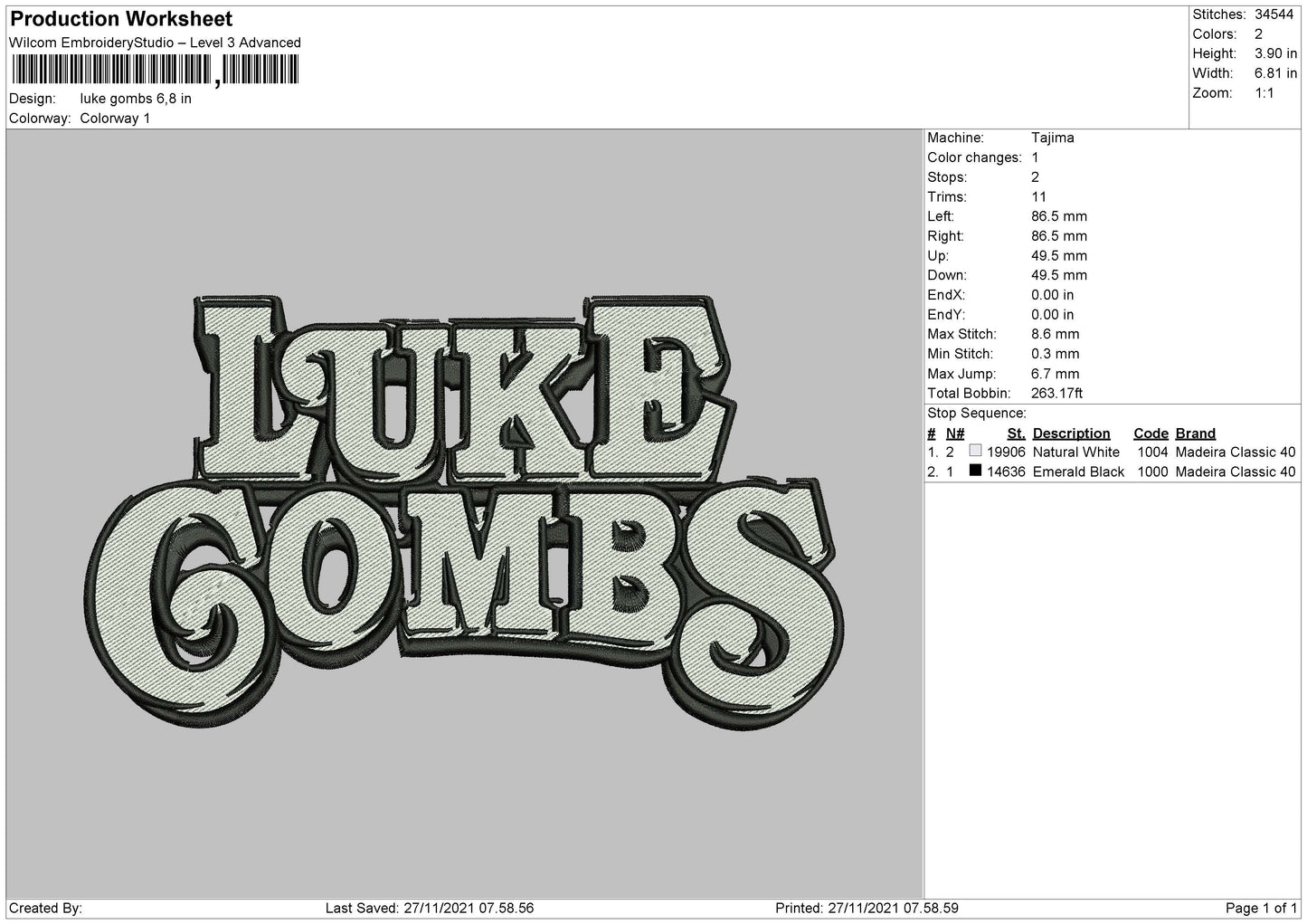 Luke Gombs Embroidery File 4 size