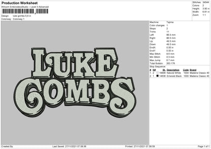 Luke Gombs Embroidery File 4 size