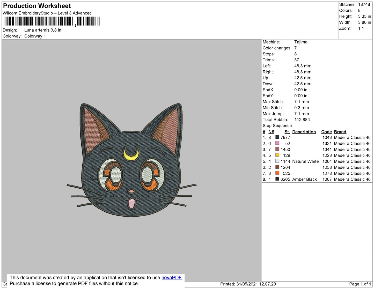 Luna Artemis Embroidery File 4 size