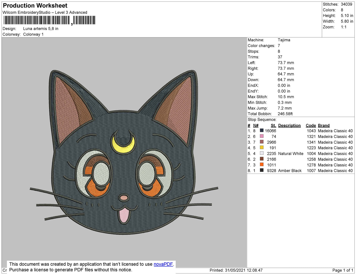 Luna Artemis Embroidery File 4 size