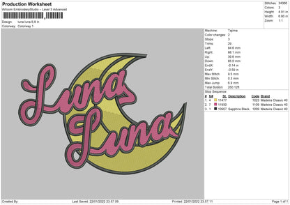 Luna Luna Embroidery File 4 size