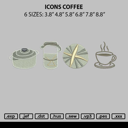 Icons Coffee Embroidery File 6 sizes